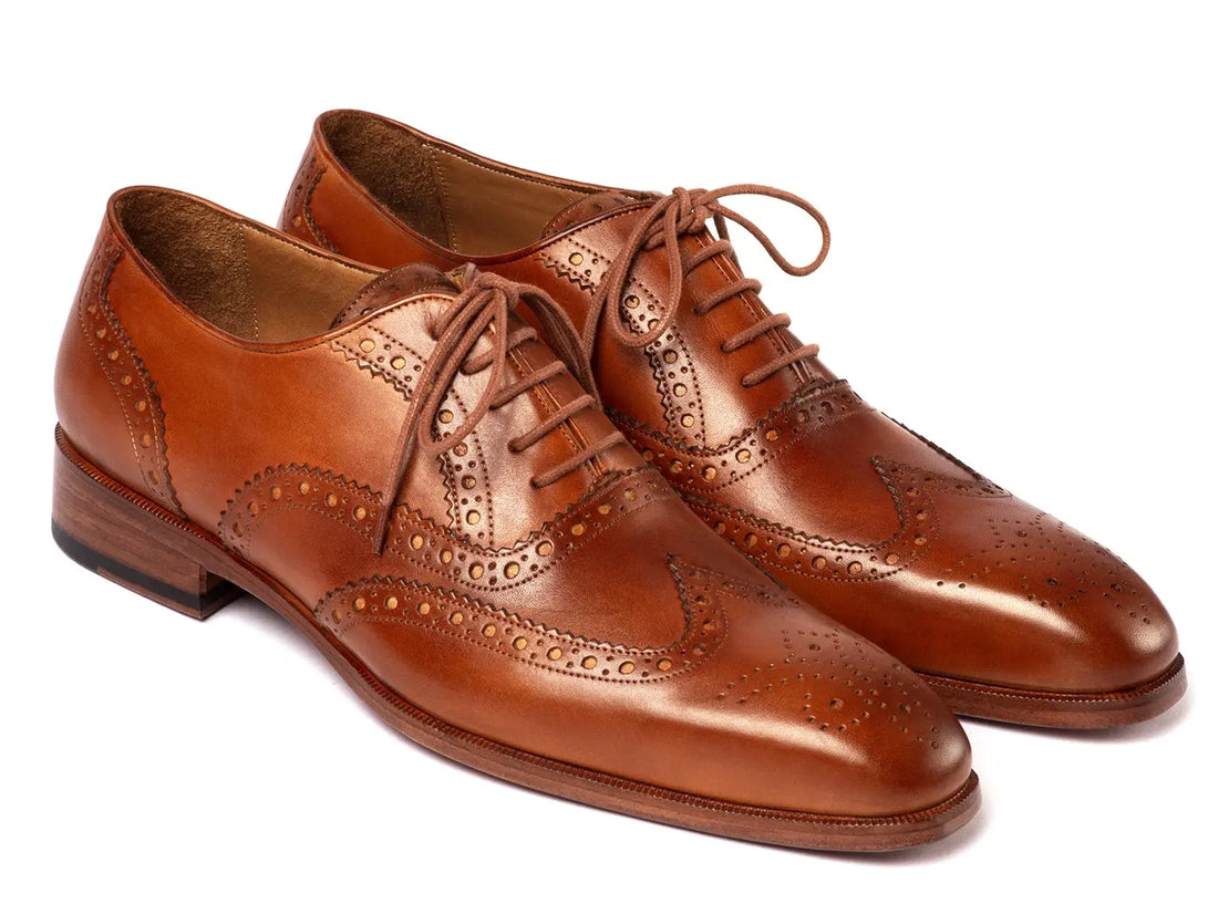Paul Parkman Men's Mid Brown Genuine Leather Wingtip Oxfords (ID#5447-BRW) PAUL PARKMAN
