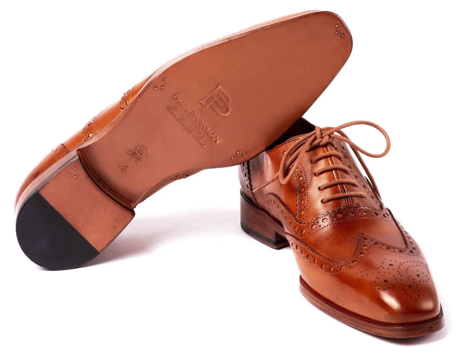 Paul Parkman Men's Mid Brown Genuine Leather Wingtip Oxfords (ID#5447-BRW) PAUL PARKMAN