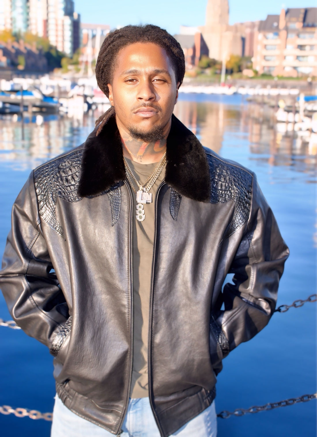Jakewood 2035 Black Genuine Alligator/Mink/Leather Bomber Jacket