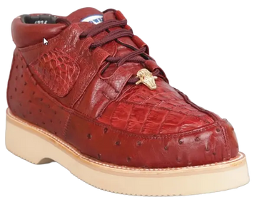 Wild West 2ZA050206 Men's Burgundy Genuine Caiman Crocodile/Ostrich Sneakers