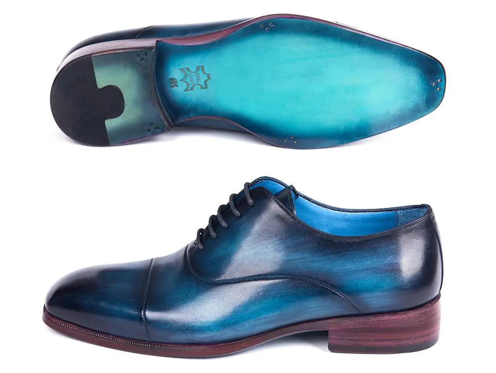 Paul Parkman Men's Blue/Turquoise Cap Toe Oxfords (ID#1744-BTQ) PAUL PARKMAN