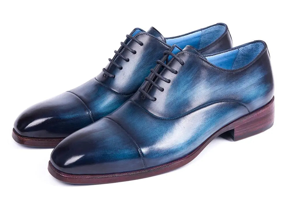 Paul Parkman Men's Blue/Turquoise Cap Toe Oxfords (ID#1744-BTQ) PAUL PARKMAN