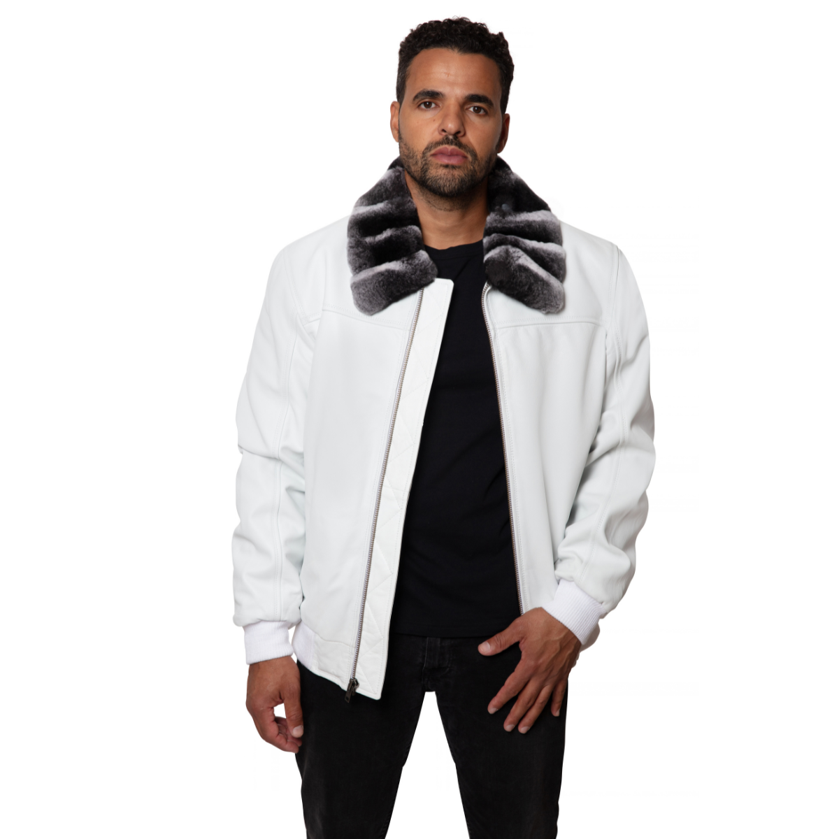 Jakewood 2066R White Genuine Lambskin Leather/Rex Rabbit Jacket