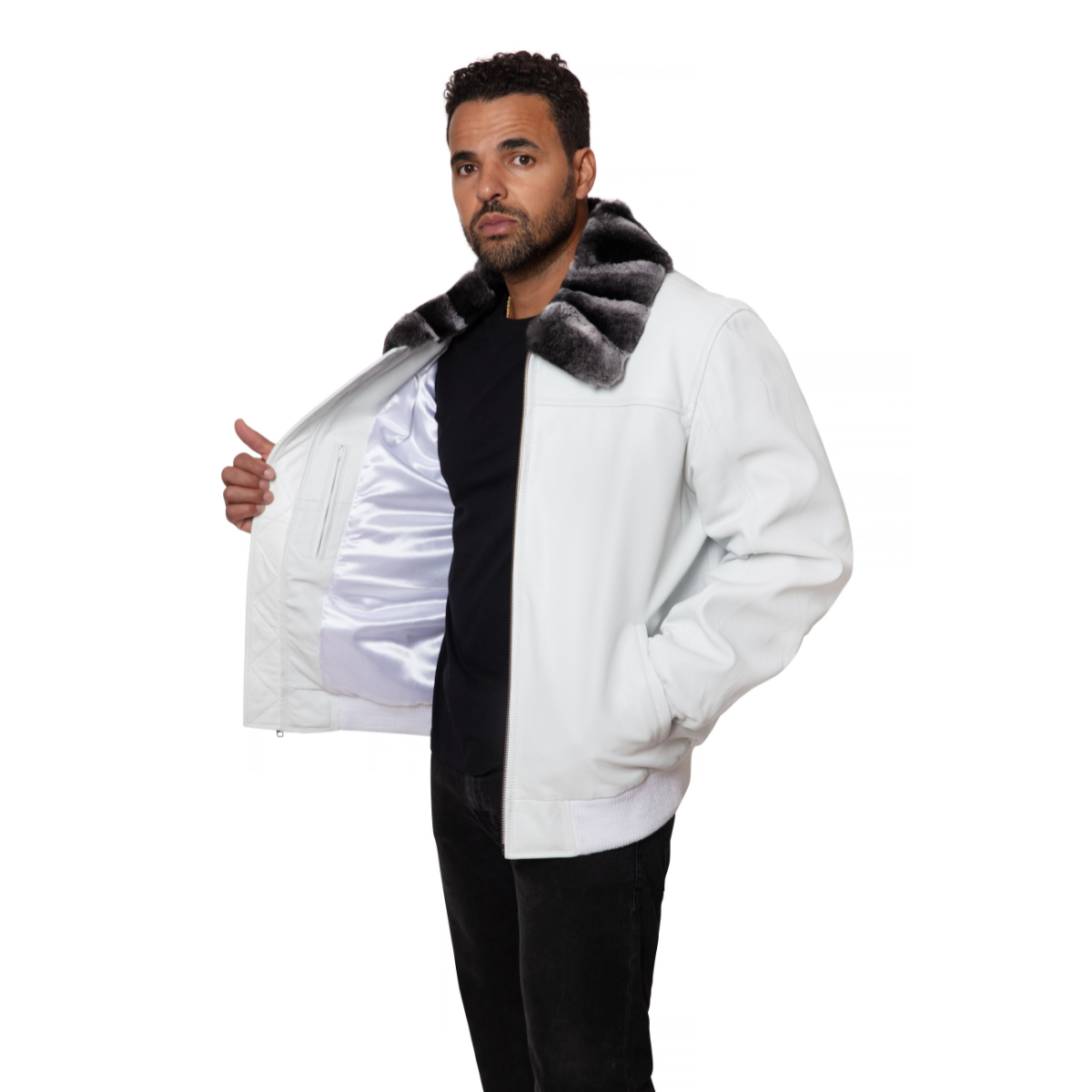 Jakewood 2066R White Genuine Lambskin Leather/Rex Rabbit Jacket