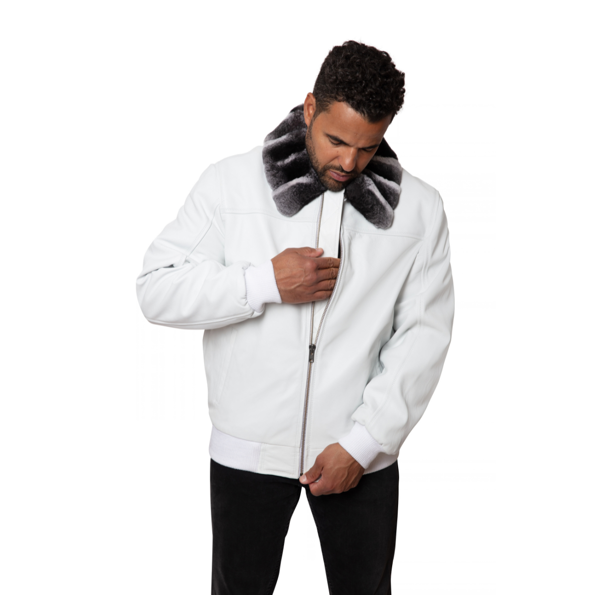 Jakewood 2066R White Genuine Lambskin Leather/Rex Rabbit Jacket