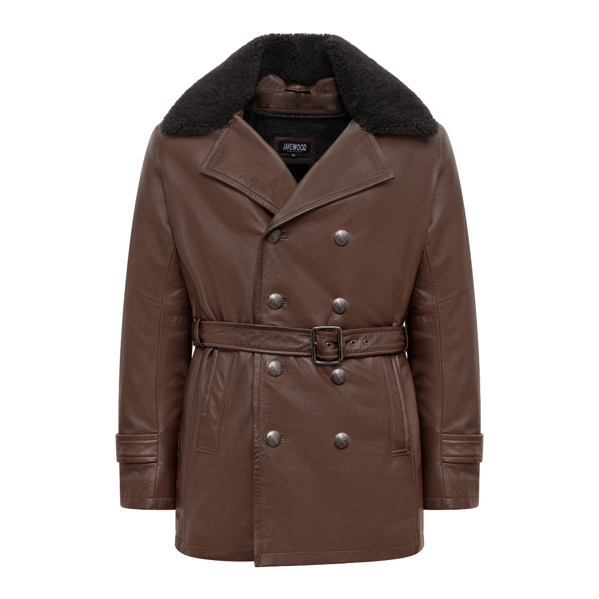 Jakewood 2099 Brown Genuine Lambskin Double Breasted French Antique Peacoat