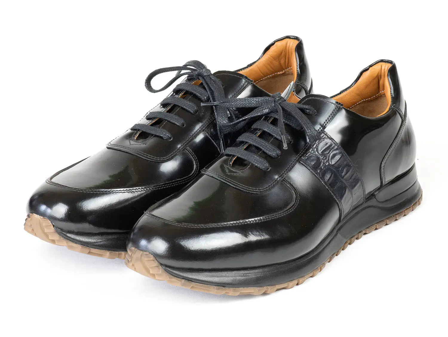 Paul Parkman Men's Black Polished Leather Sneakers (ID#LP208BLK) PAUL PARKMAN