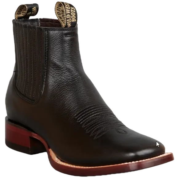 Wild West 282BM2105 Women's Black Genuine Leather Ranch Toe Short Boots