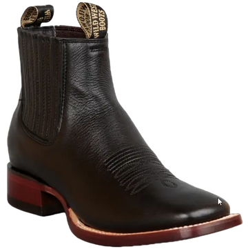 Wild West 282BM2105 Women's Black Genuine Leather Ranch Toe Short Boots