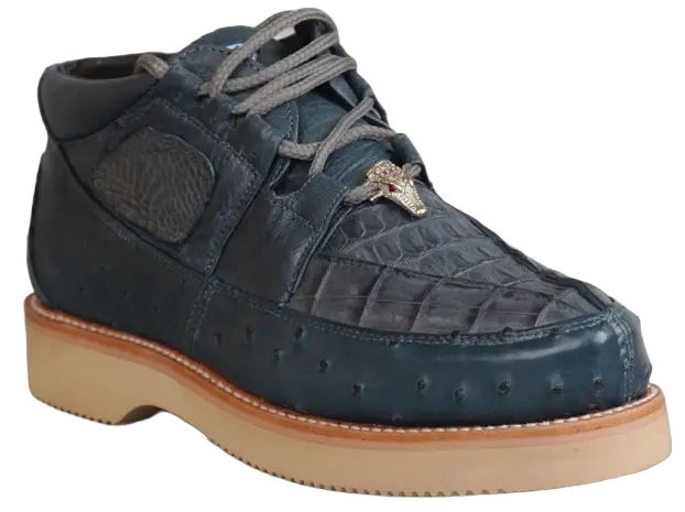 Wild West 2ZA050214 Men's Blue Jean Genuine Caiman Crocodile/Ostrich Sneakers