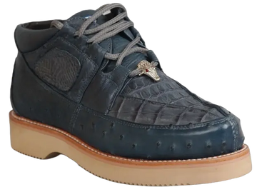 Wild West 2ZA050214 Men's Blue Jean Genuine Caiman Crocodile/Ostrich Sneakers