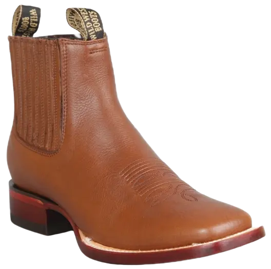 Wild West 282BM2107 Women's Brown Genuine Leather Ranch Toe Short Boots