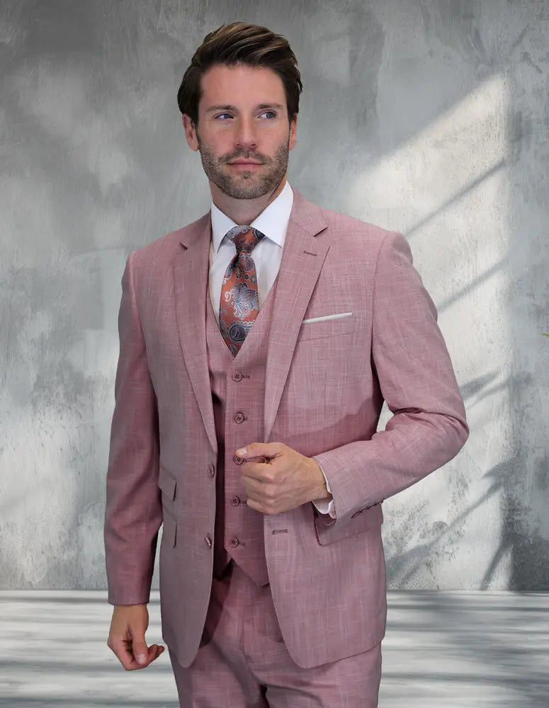 Statement Larzo Blush Italian Wool Vested Suit