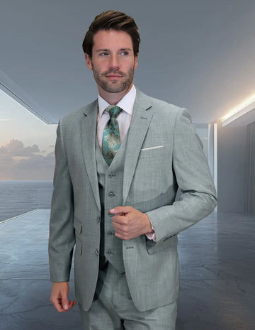 Statement Larzo Aqua Italian Wool Vested Suit