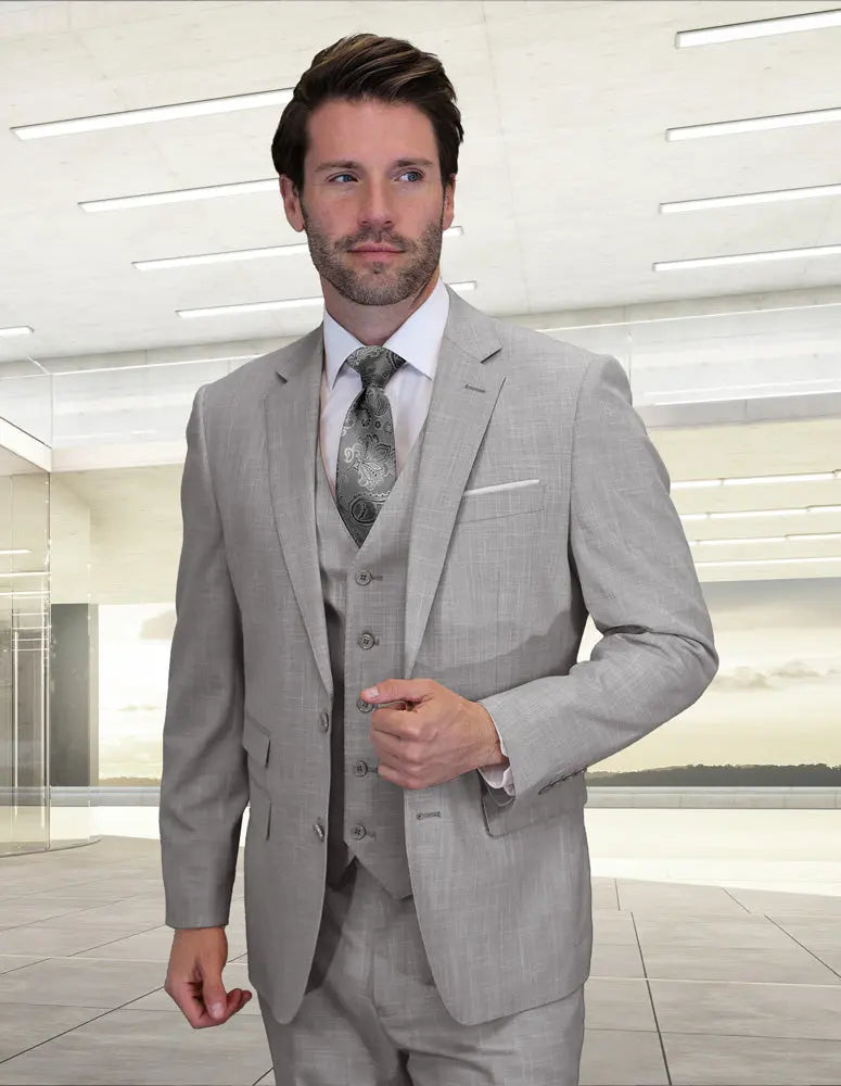 Statement Larzo Gray Italian Wool Vested Suit