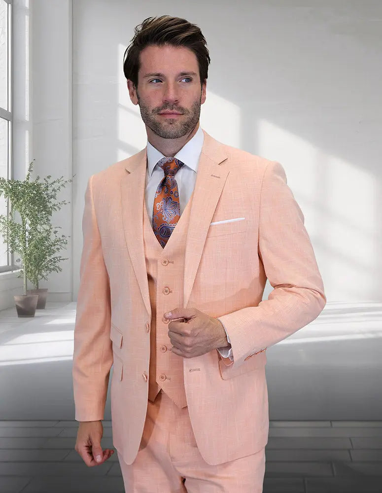 Statement Larzo Peach Italian Wool Vested Suit