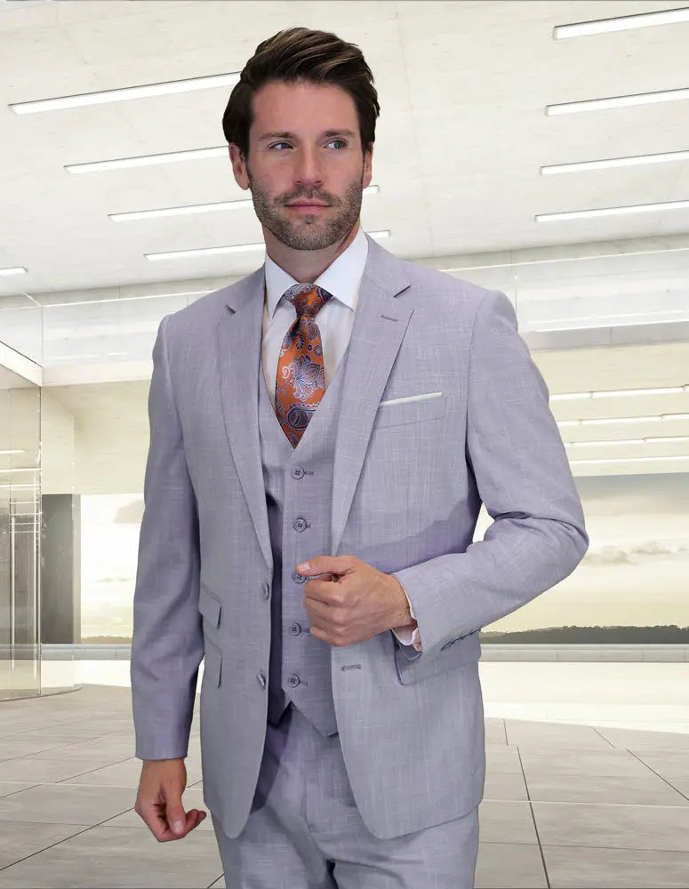 Statement Larzo Lavender Italian Wool Vested Suit