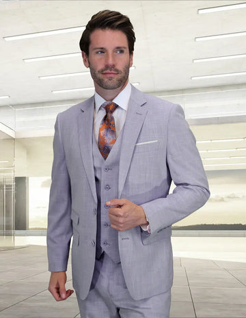 Statement Larzo Lavender Italian Wool Vested Suit