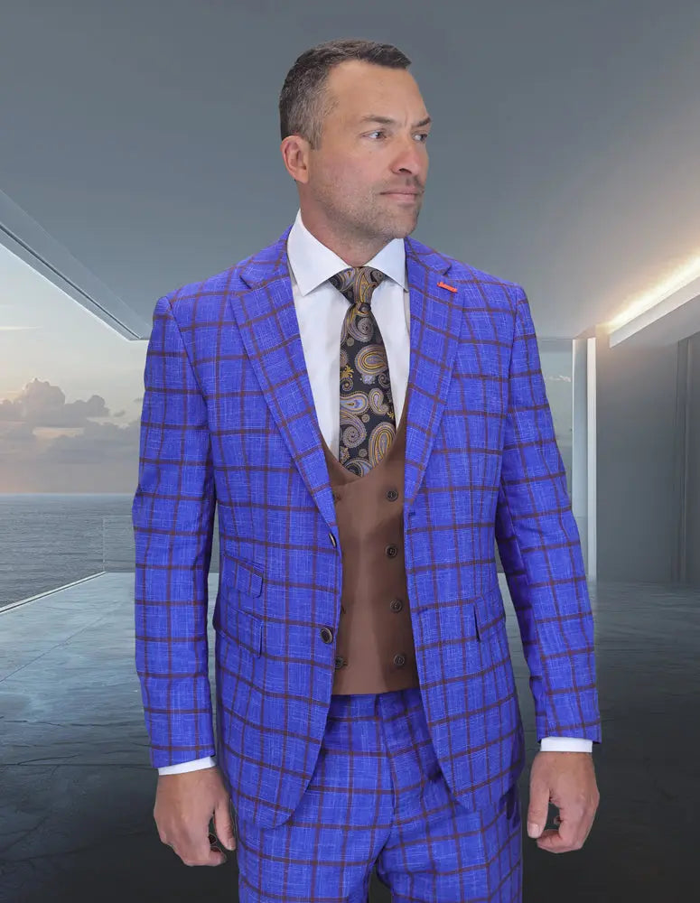 Statement Zilo-2 Sapphire Super 200's Italian Wool Vested Suit