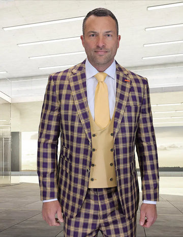 Statement Zilo-4 Eggplant Super 200's Italian Wool Vested Suit