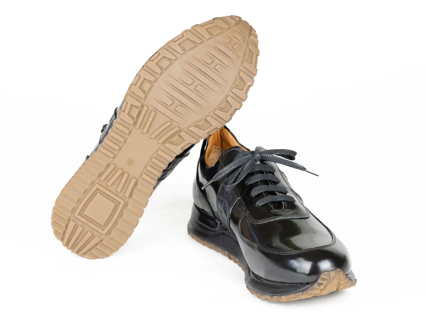 Paul Parkman Men's Black Polished Leather Sneakers (ID#LP208BLK) PAUL PARKMAN