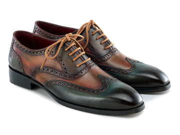 Paul Parkman Men's Green Handpainted Calfskin Wingtip Oxfords (ID#228-GRN) PAUL PARKMAN