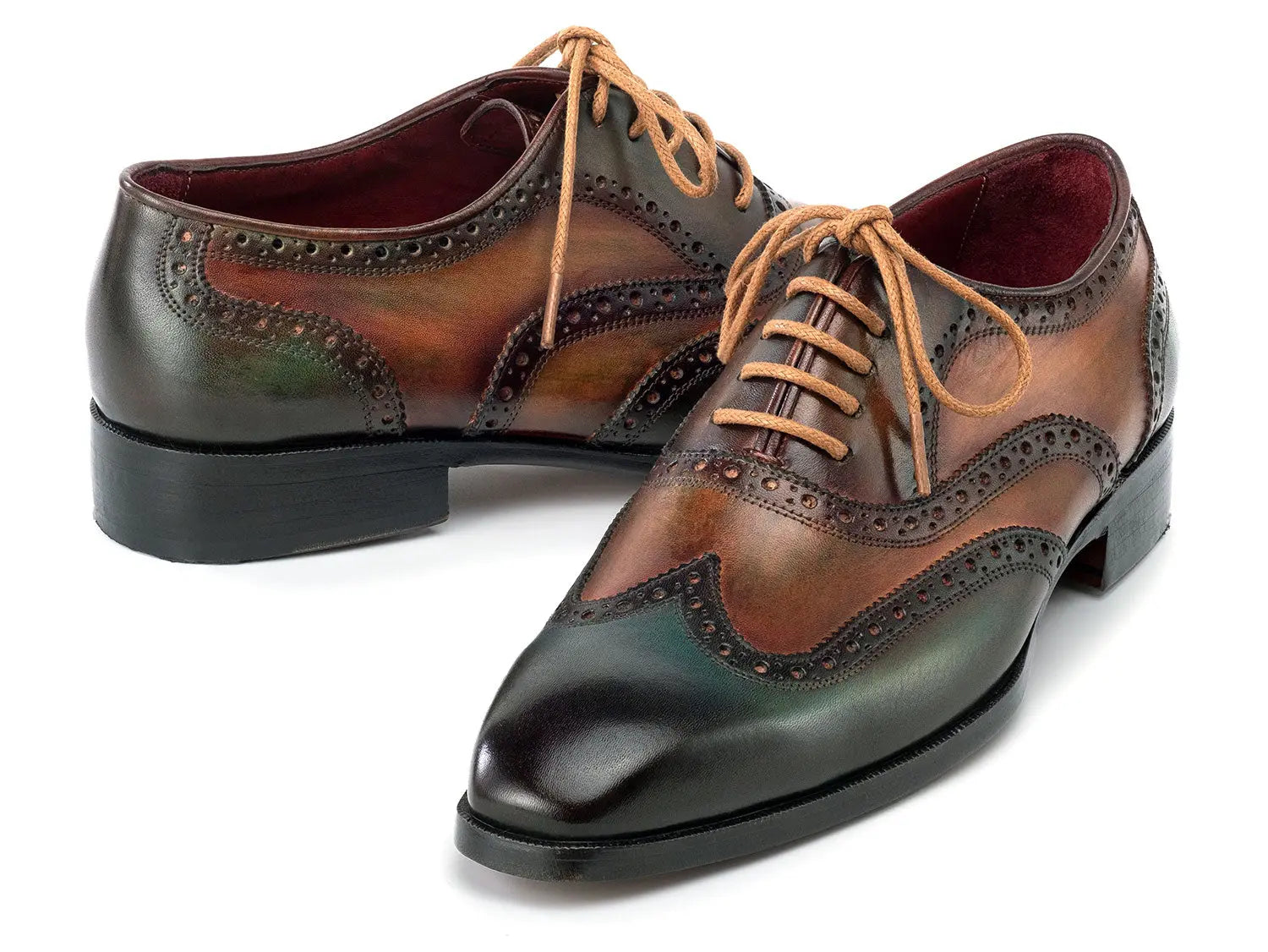 Paul Parkman Men's Green Handpainted Calfskin Wingtip Oxfords (ID#228-GRN) PAUL PARKMAN