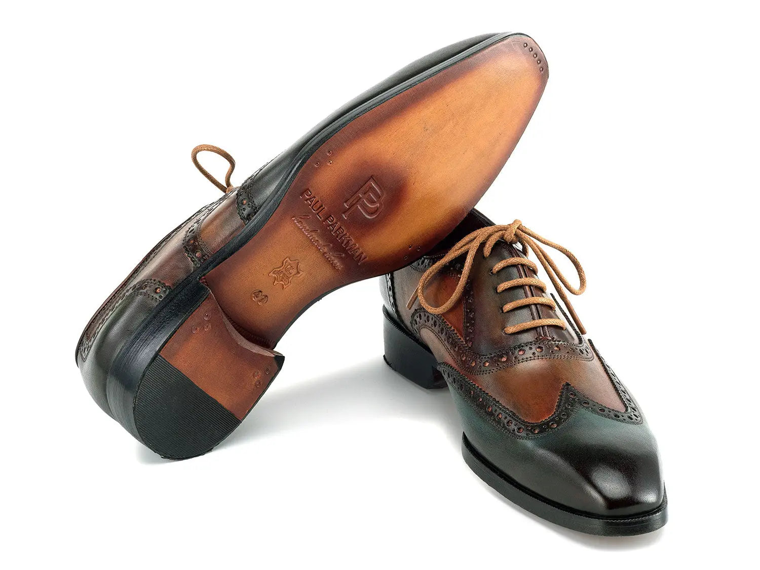 Paul Parkman Men's Green Handpainted Calfskin Wingtip Oxfords (ID#228-GRN) PAUL PARKMAN