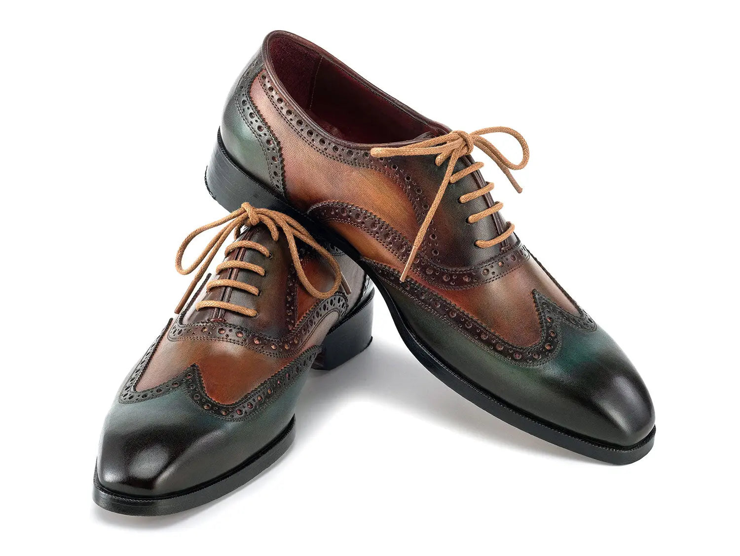 Paul Parkman Men's Green Handpainted Calfskin Wingtip Oxfords (ID#228-GRN) PAUL PARKMAN