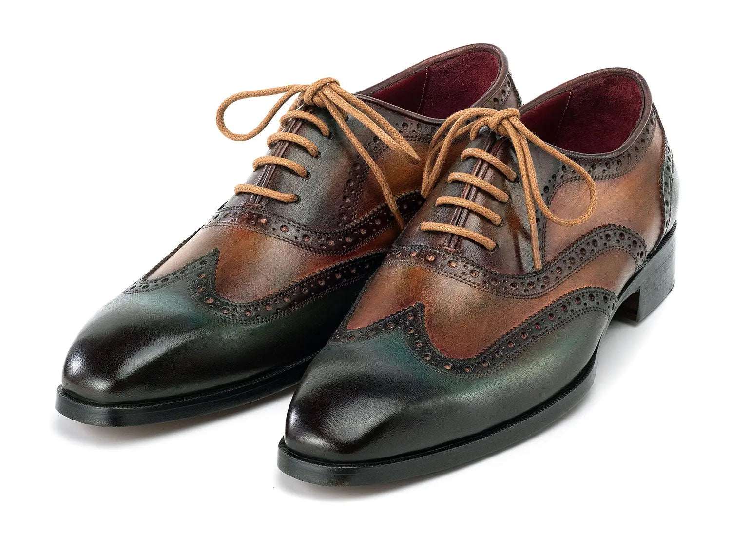 Paul Parkman Men's Green Handpainted Calfskin Wingtip Oxfords (ID#228-GRN) PAUL PARKMAN