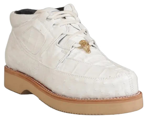 Wild West 2ZA050228 Men's White Genuine Caiman Crocodile/Ostrich Sneakers