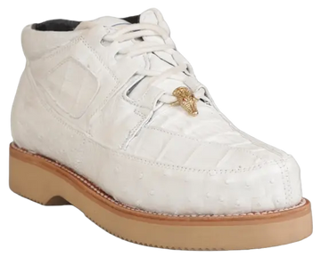 Wild West 2ZA050228 Men's White Genuine Caiman Crocodile/Ostrich Sneakers