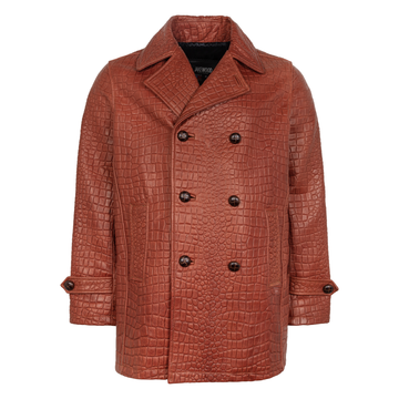 Jakewood 2292 Rust Genuine Embossed Lambskin Double-Breasted Peacoat