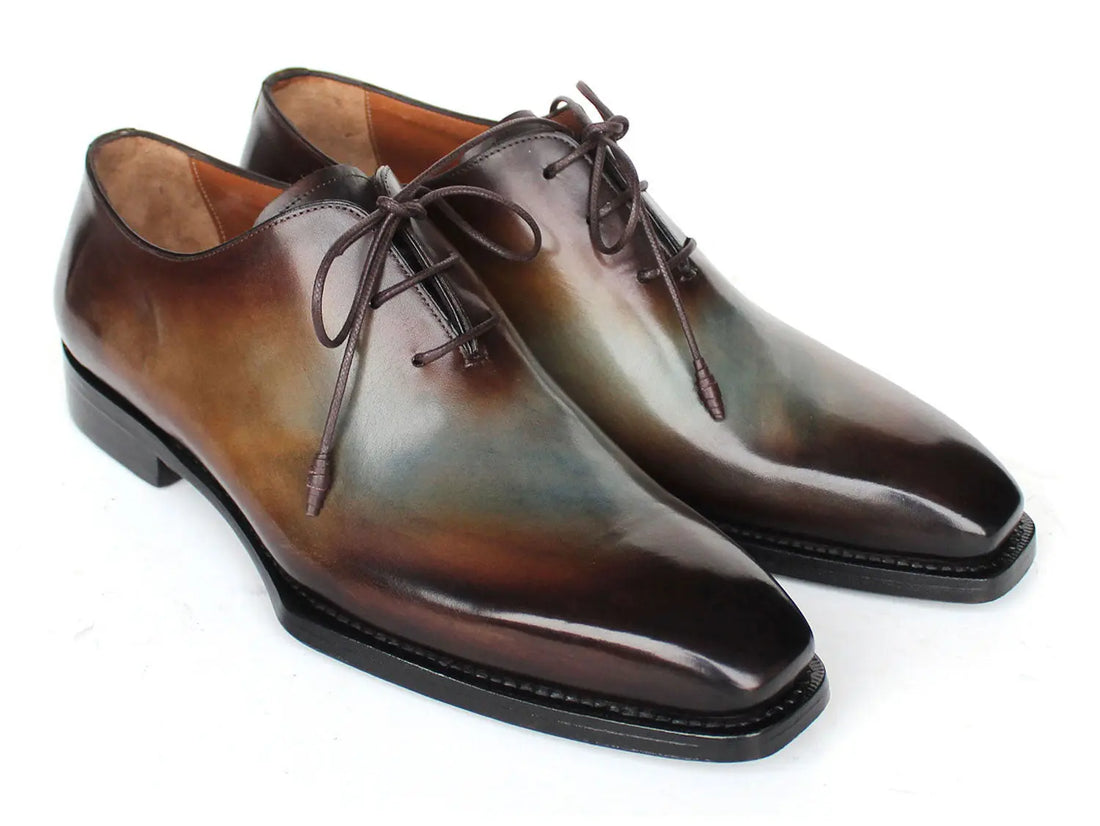 Paul Parkman Men's Brown/Blue Patina Goodyear Welted Wholecut Oxfords (ID#22U87) PAUL PARKMAN