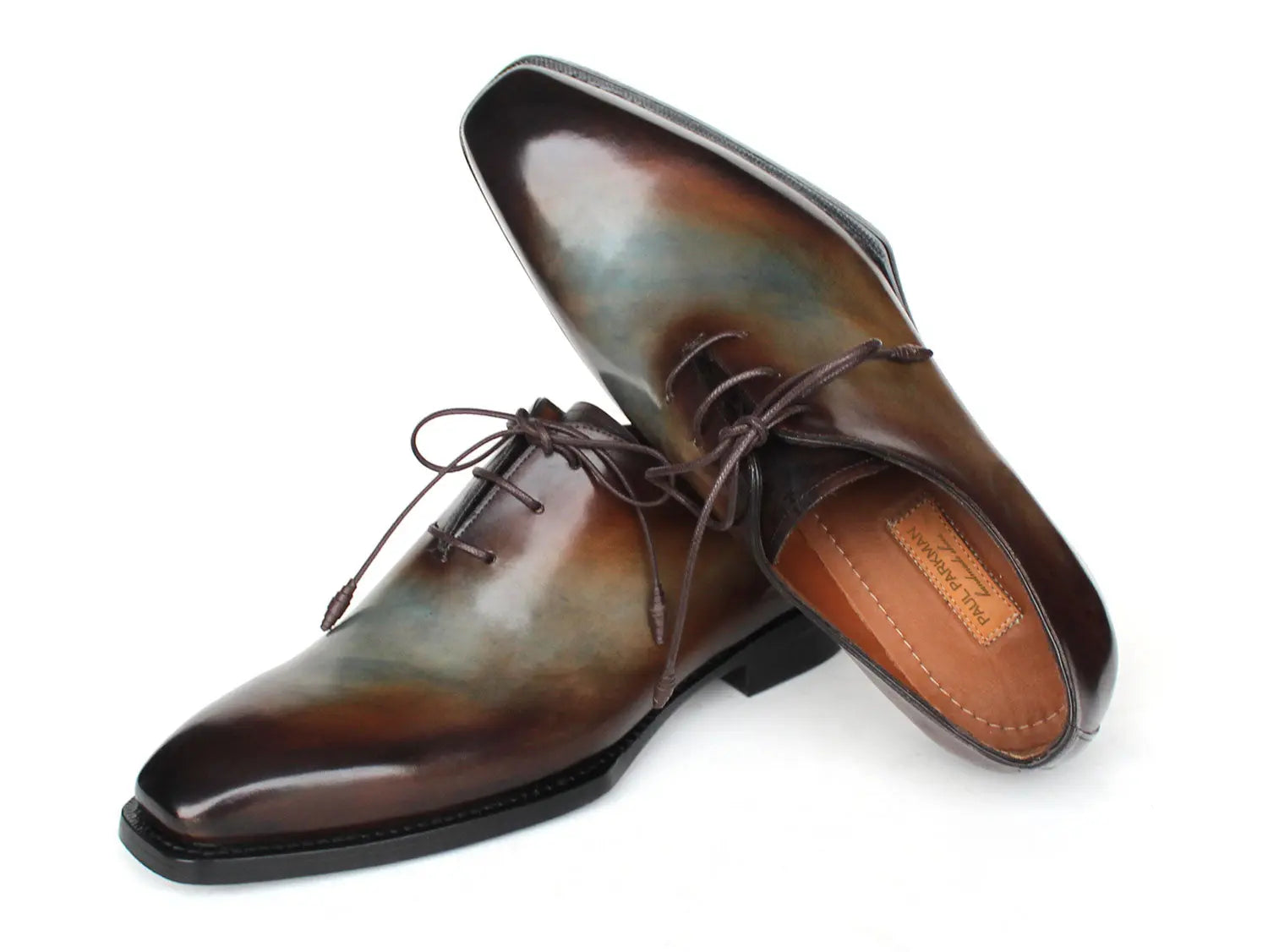 Paul Parkman Men's Brown/Blue Patina Goodyear Welted Wholecut Oxfords (ID#22U87) PAUL PARKMAN