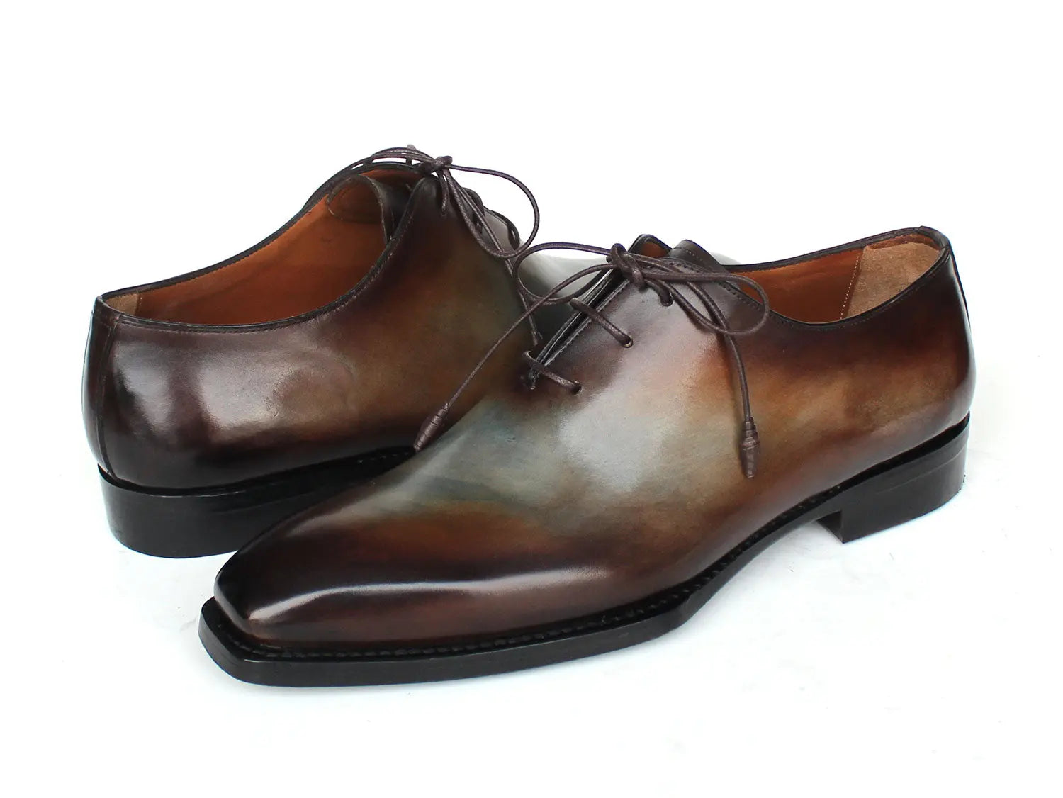 Paul Parkman Men's Brown/Blue Patina Goodyear Welted Wholecut Oxfords (ID#22U87) PAUL PARKMAN