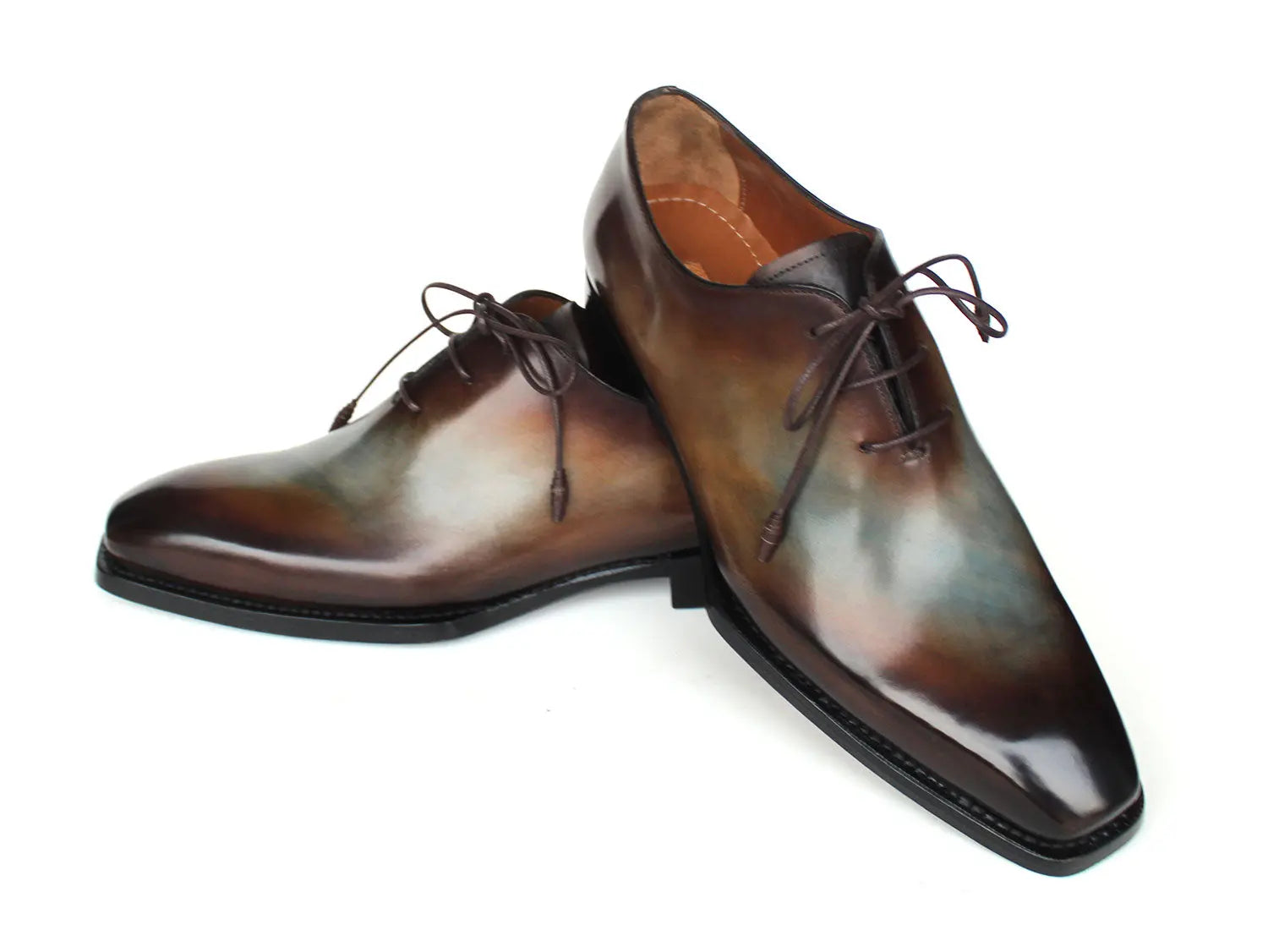 Paul Parkman Men's Brown/Blue Patina Goodyear Welted Wholecut Oxfords (ID#22U87) PAUL PARKMAN