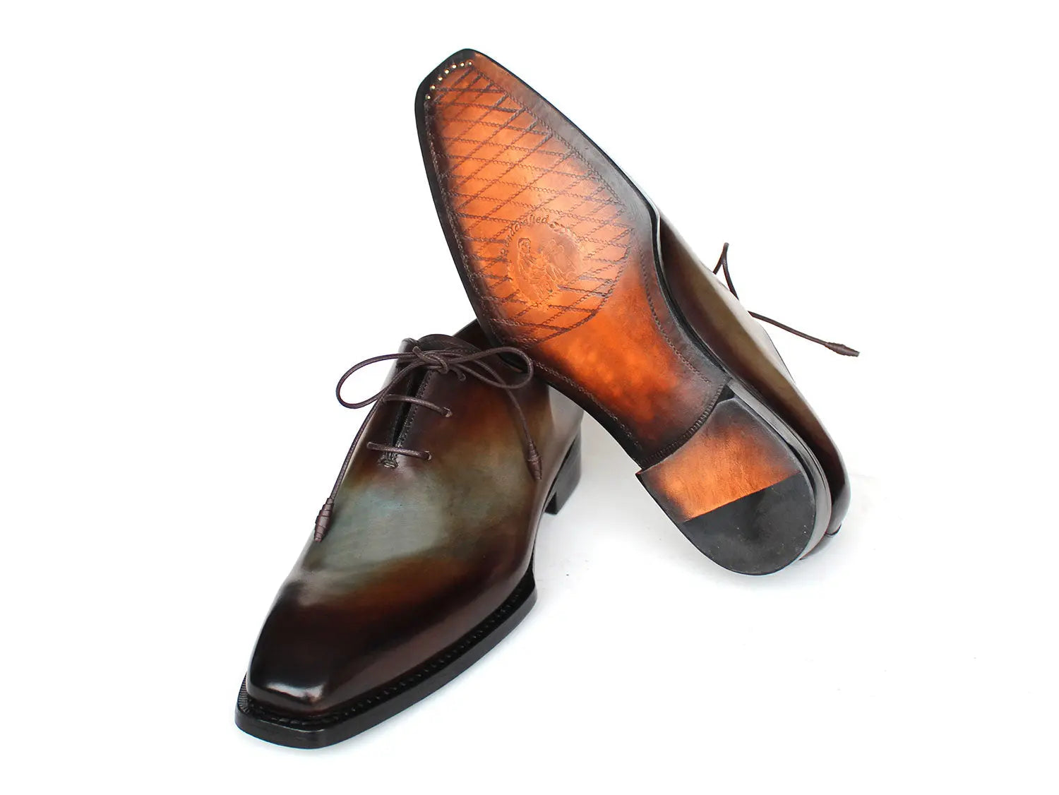 Paul Parkman Men's Brown/Blue Patina Goodyear Welted Wholecut Oxfords (ID#22U87) PAUL PARKMAN