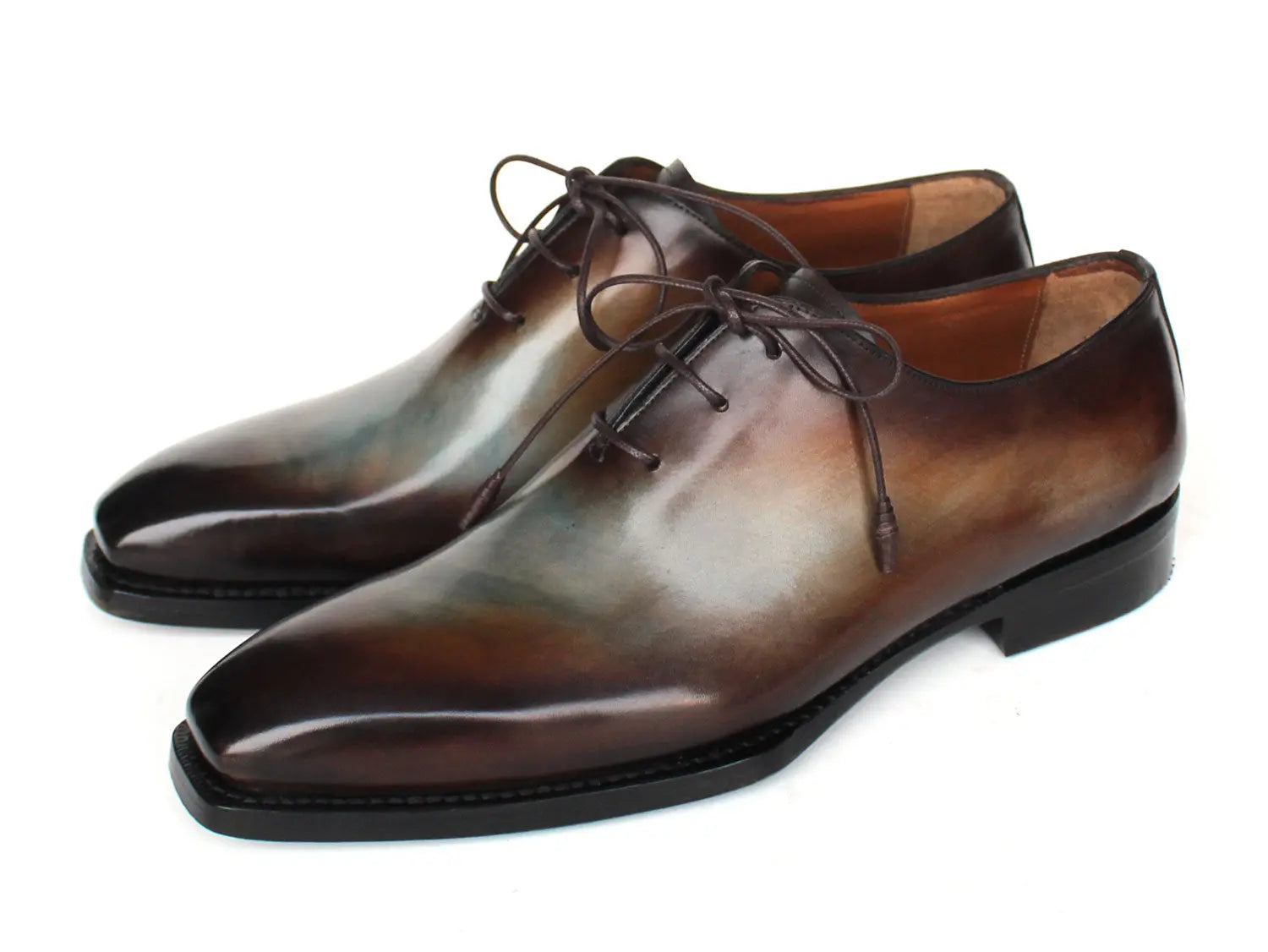 Paul Parkman Men's Brown/Blue Patina Goodyear Welted Wholecut Oxfords (ID#22U87) PAUL PARKMAN