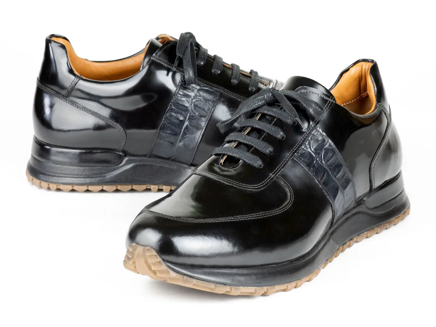 Paul Parkman Men's Black Polished Leather Sneakers (ID#LP208BLK) PAUL PARKMAN