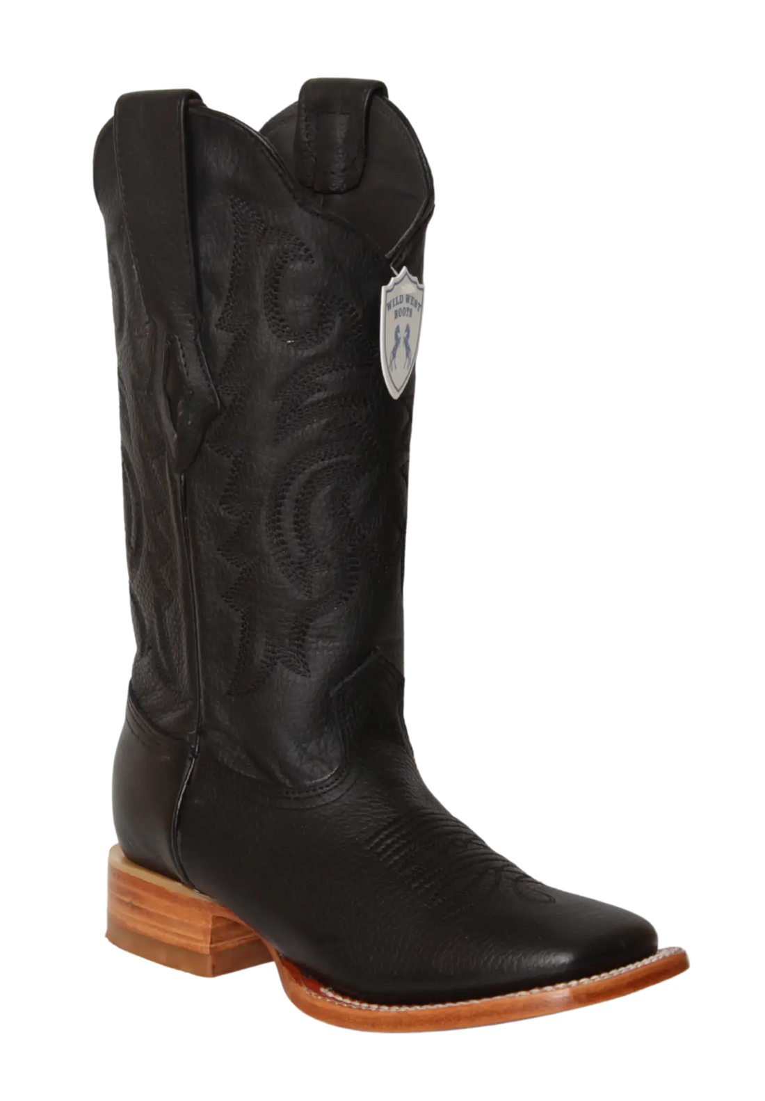 Wild West 23222705 Women's Black Genuine Leather Wide Square Toe Cowgirl Boots
