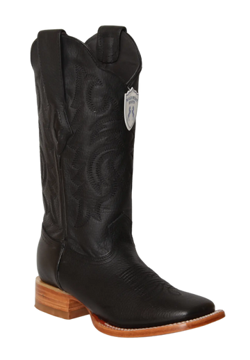 Wild West 23222705 Women's Black Genuine Leather Wide Square Toe Cowgirl Boots