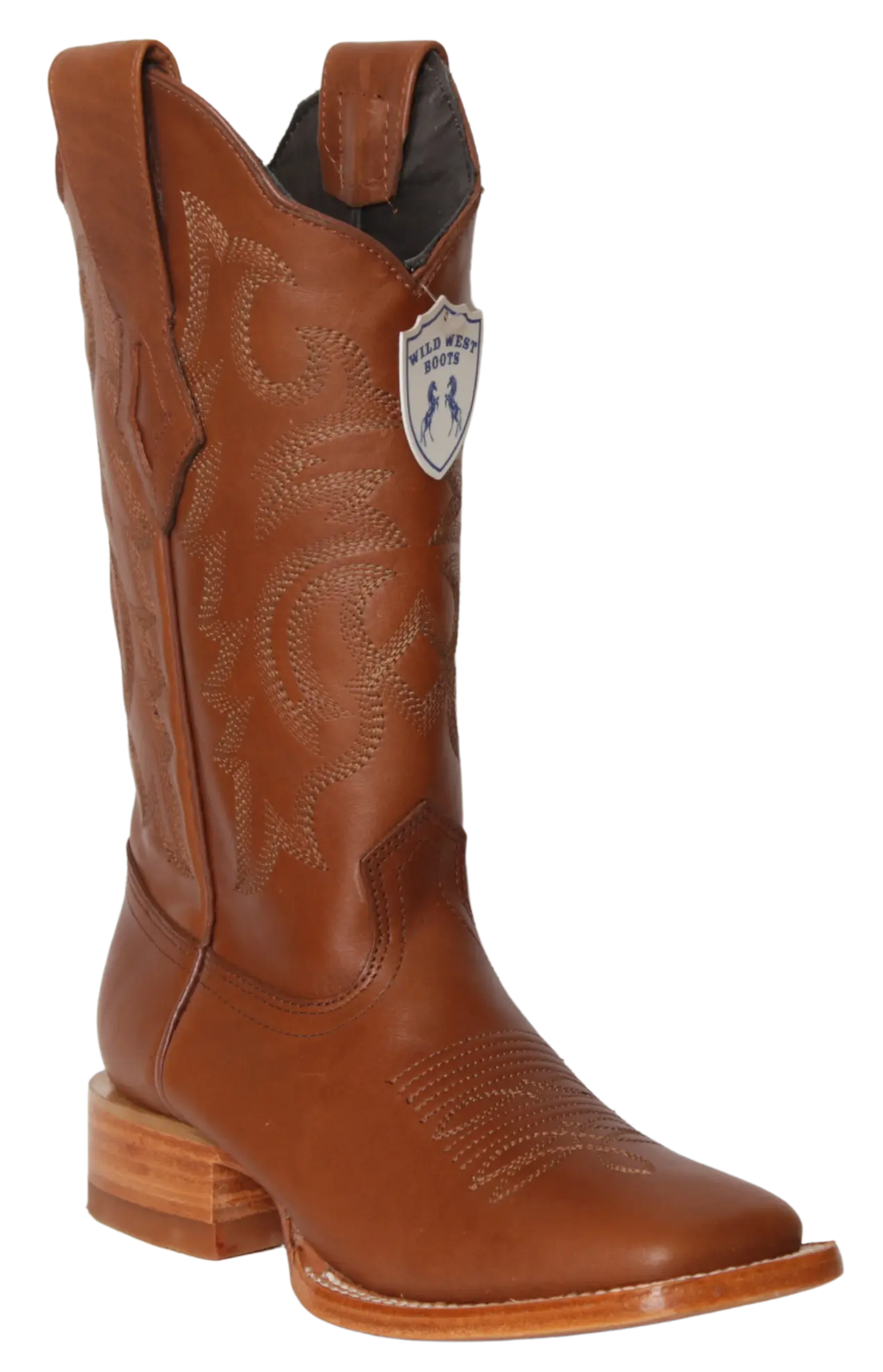 Wild West 23223851 Women's Honey Genuine Leather Wide Square Toe Cowgirl Boots