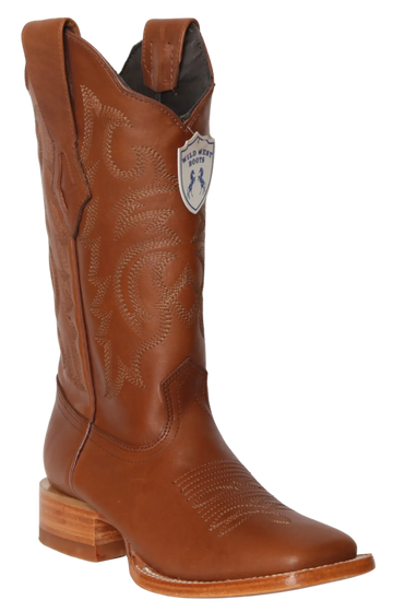 Wild West 23223851 Women's Honey Genuine Leather Wide Square Toe Cowgirl Boots