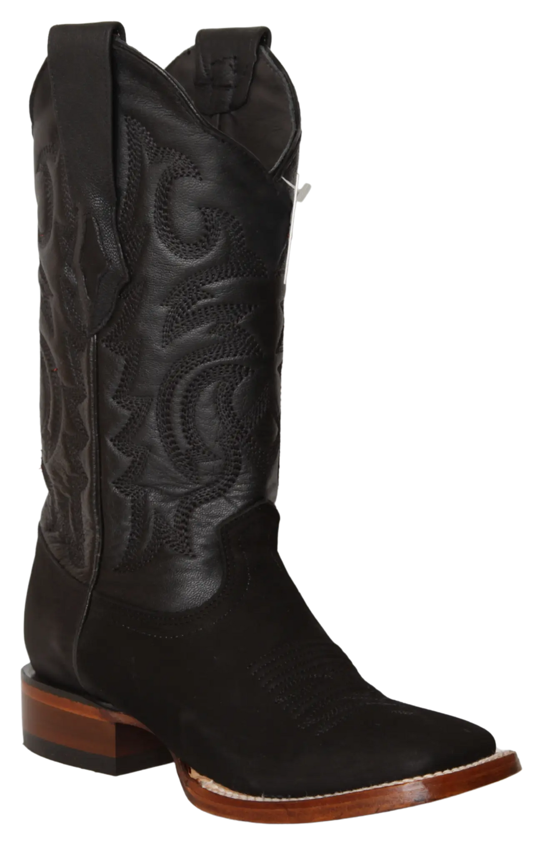 Wild West 23226305 Women's Black Genuine Leather Wide Square Toe Cowgirl Boots