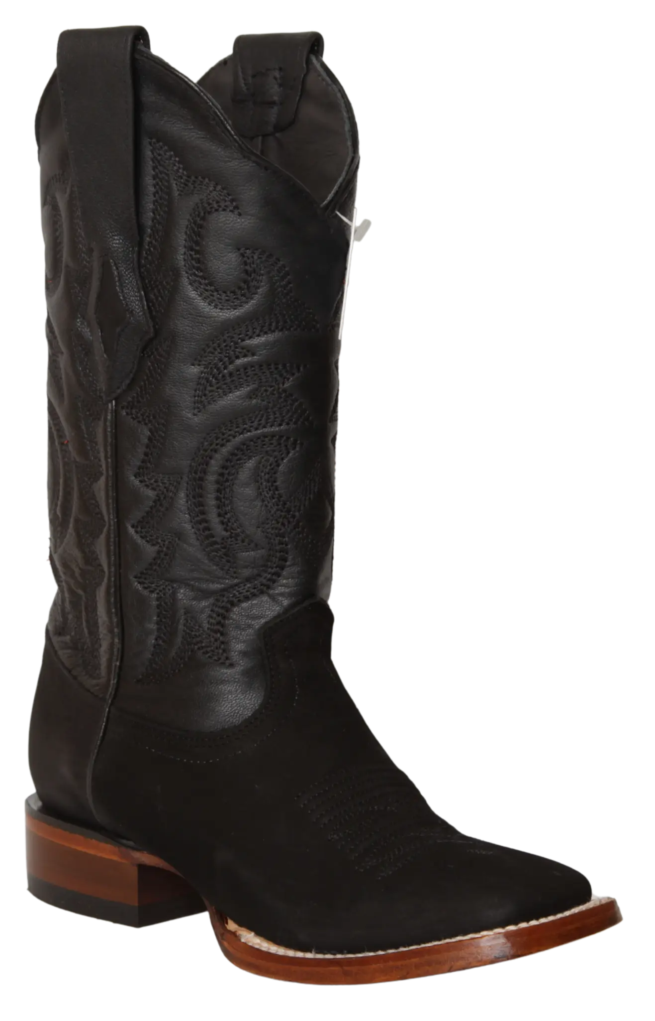 Wild West 23226305 Women's Black Genuine Leather Wide Square Toe Cowgirl Boots