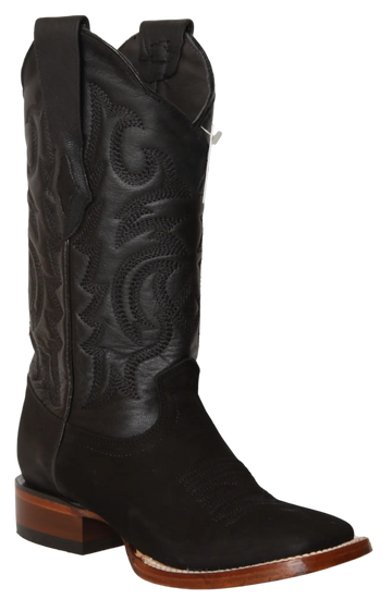 Wild West 23226305 Women's Black Genuine Leather Wide Square Toe Cowgirl Boots