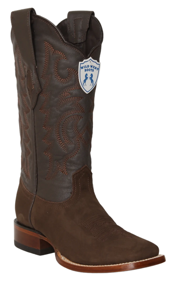 Wild West 23226359 Women's Tobacco Genuine Leather Wide Square Toe Cowgirl Boots