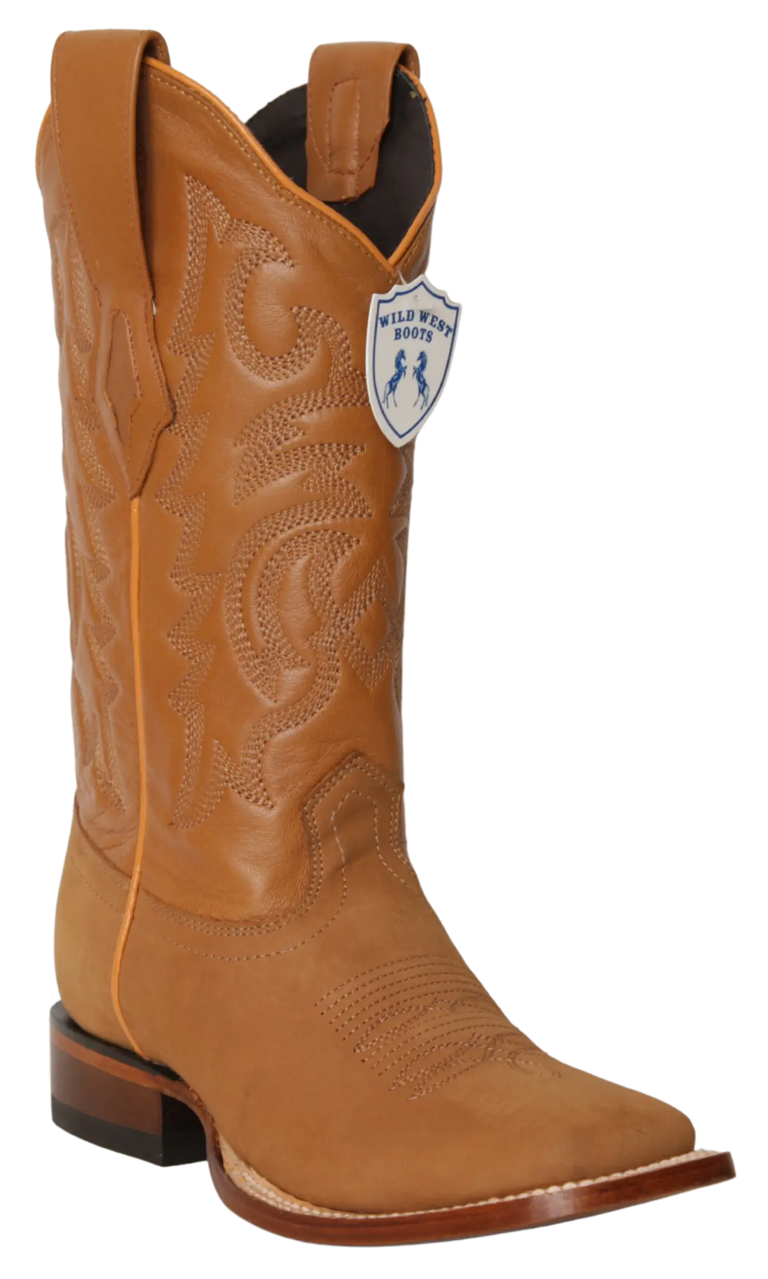 Wild West 23226362 Women's Camel Genuine Leather Wide Square Toe Cowgirl Boots