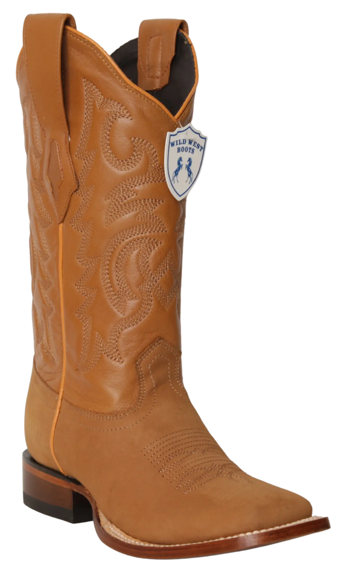 Wild West 23226362 Women's Camel Genuine Leather Wide Square Toe Cowgirl Boots